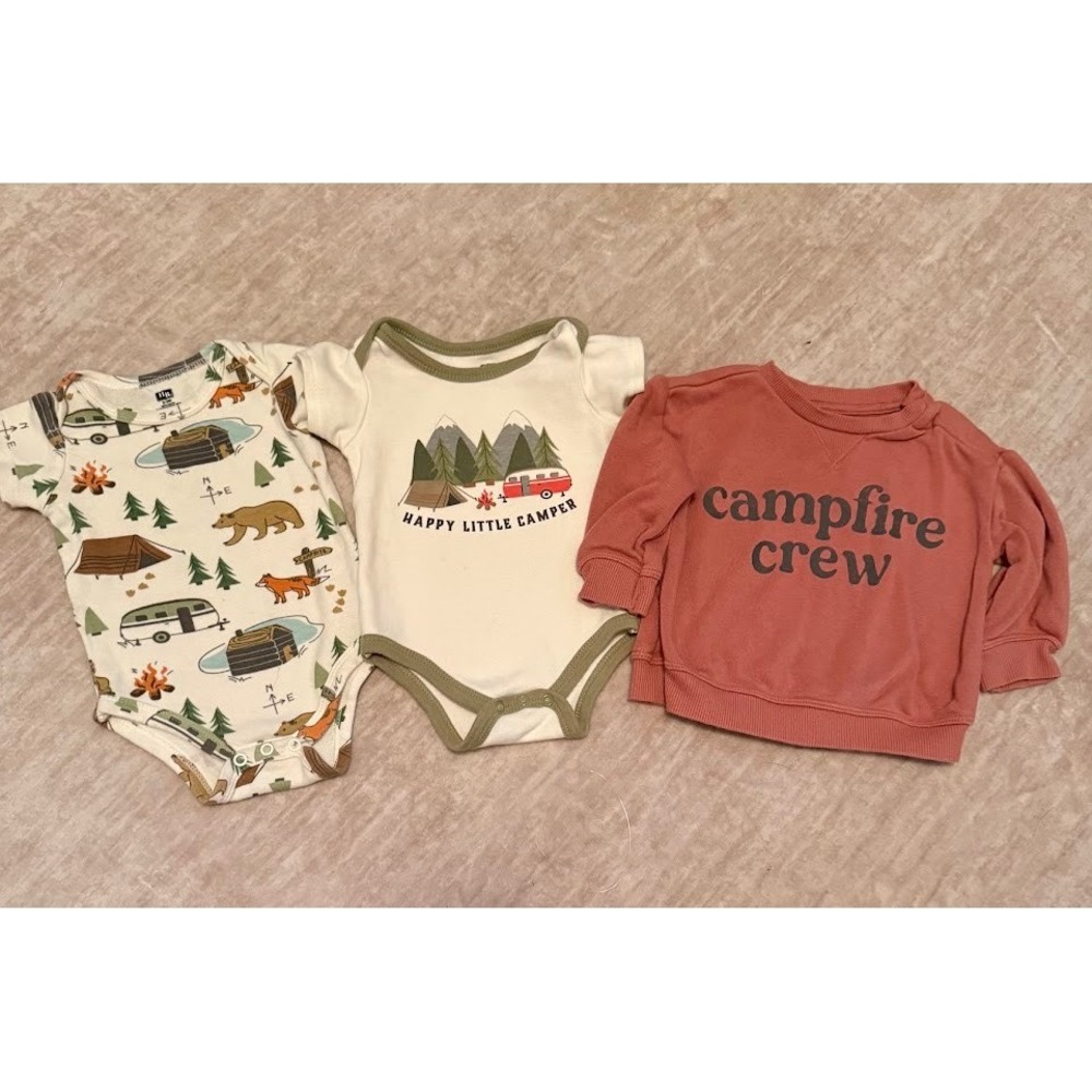 Camping Theme Baby Camping Bodysuit Sweatshirt Set 0-3M Lot of 3